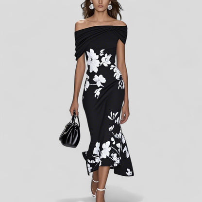 Image of Annelise | Dame Figursyet Off-Shoulder Midi Kjole