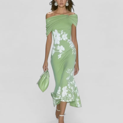 Image of Annelise | Dame Figursyet Off-Shoulder Midi Kjole