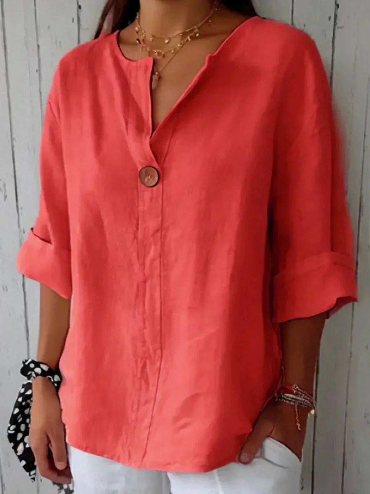 Image of Annelise | Dame Knap V-Hals Bluse