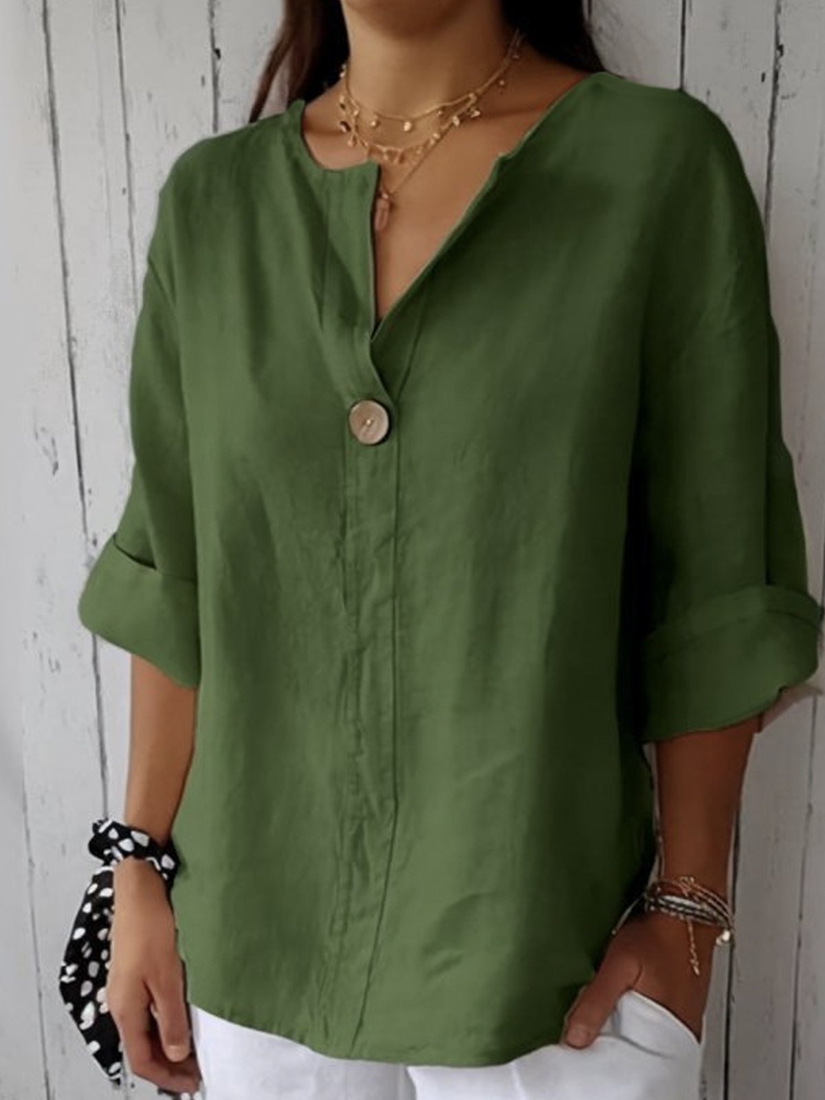 Image of Annelise | Dame Knap V-Hals Bluse