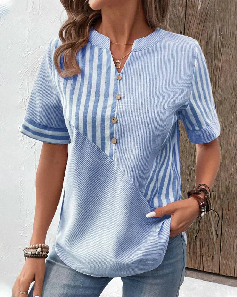 Image of Annette | Stribet Dame Bluse med Knapper