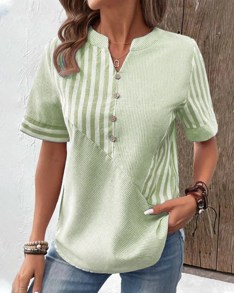 Image of Annette | Stribet Dame Bluse med Knapper