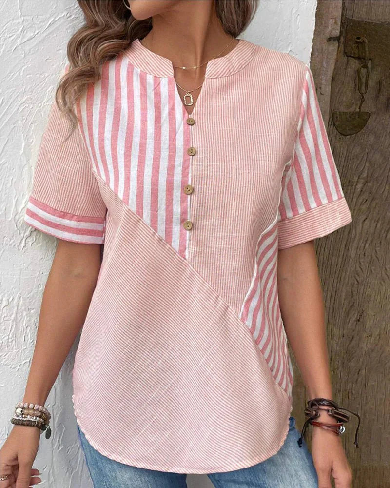 Image of Annette | Stribet Dame Bluse med Knapper