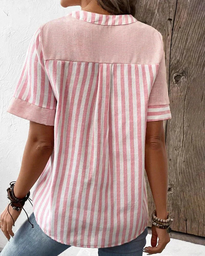 Image of Annette | Stribet Dame Bluse med Knapper