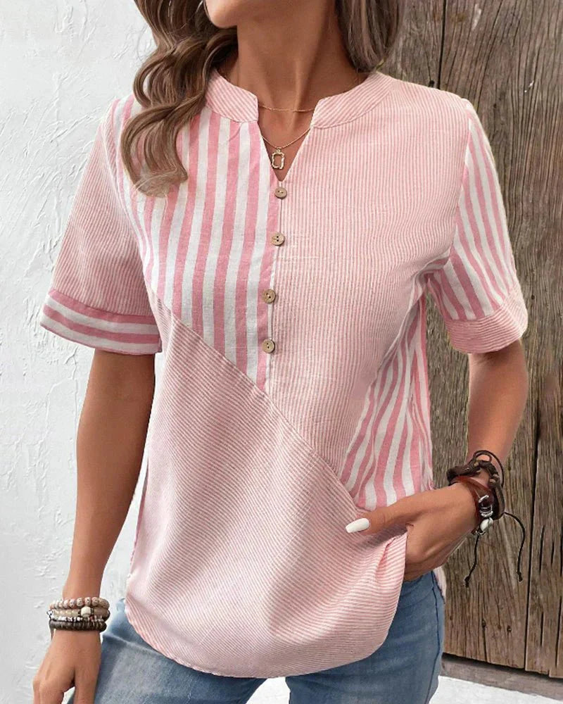 Image of Annette | Stribet Dame Bluse med Knapper