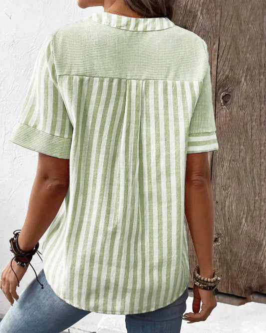 Image of Annette | Stribet Dame Bluse med Knapper