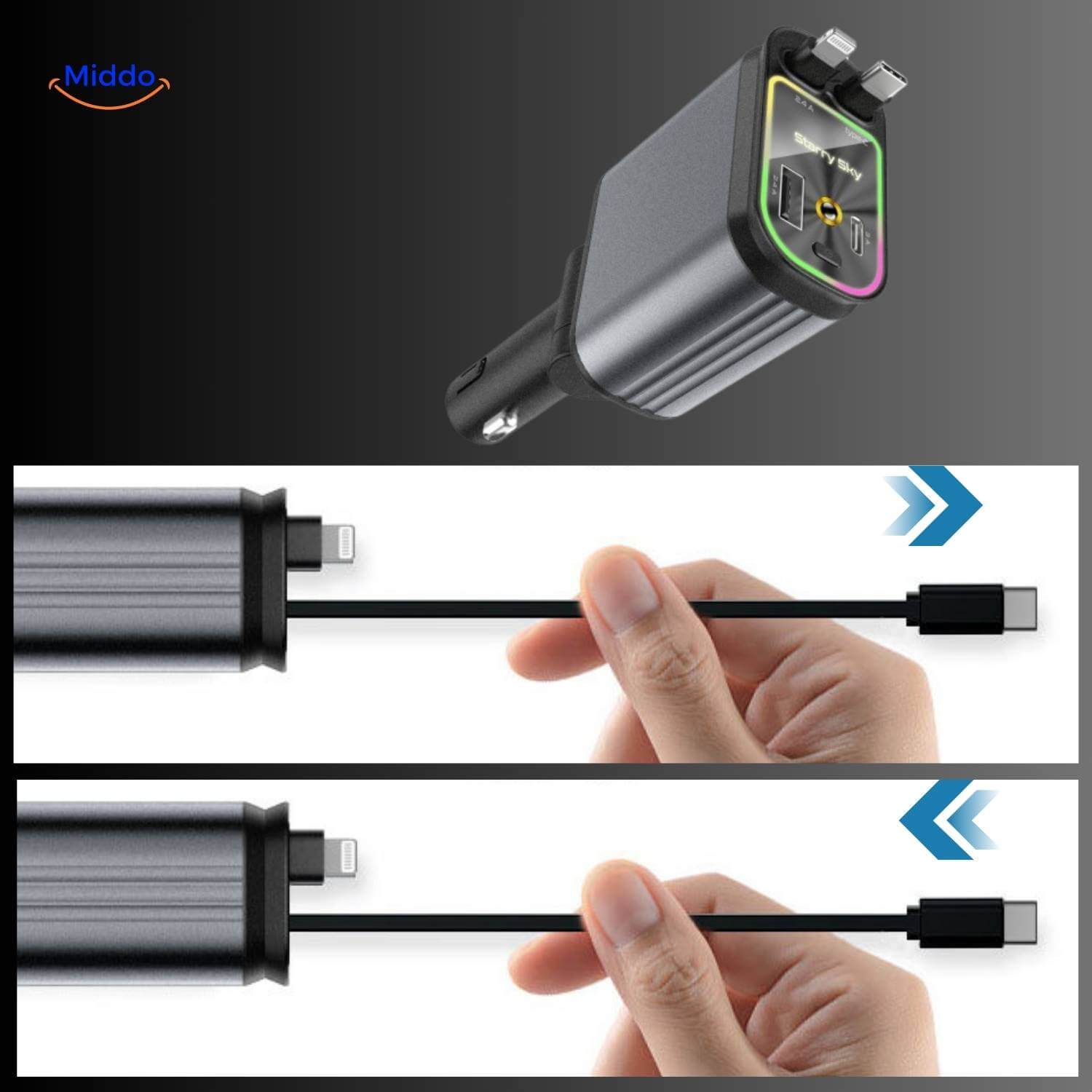 AutoCharge™ 120W | 4-i-1 Oplader, Super Hurtig, RGB Stjernehimmel!