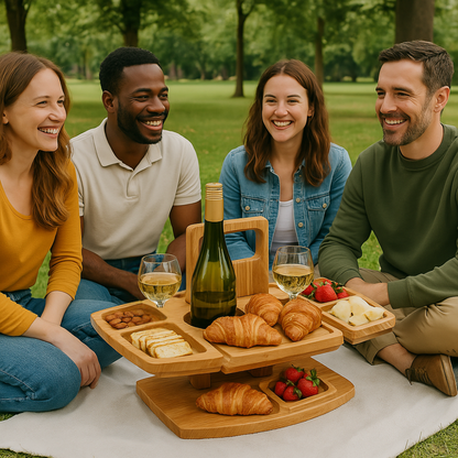 Bærbar Træ Picknick Vin Bord til Udendørs Begivenheder