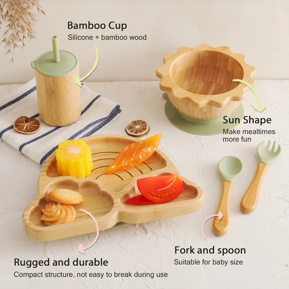 Baby Bamboo Suge Service Sæt – Sikkert & Stilfuldt Tallerkener & Skåle til Småbørn