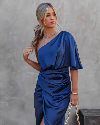 Image of Bea | Dame One Shoulder Slå-om Midi Kjole