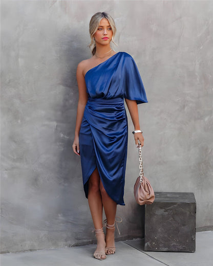 Image of Bea | Dame One Shoulder Slå-om Midi Kjole