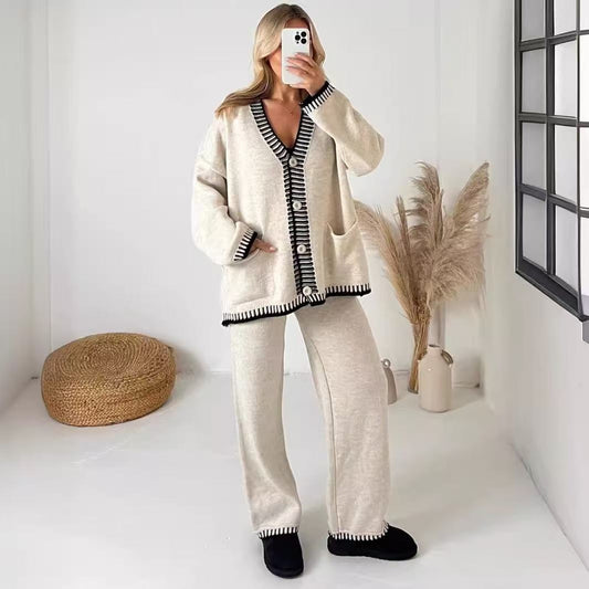 Belinda | Dame V-hals Cardigan Todelt Buksesæt - Image 1