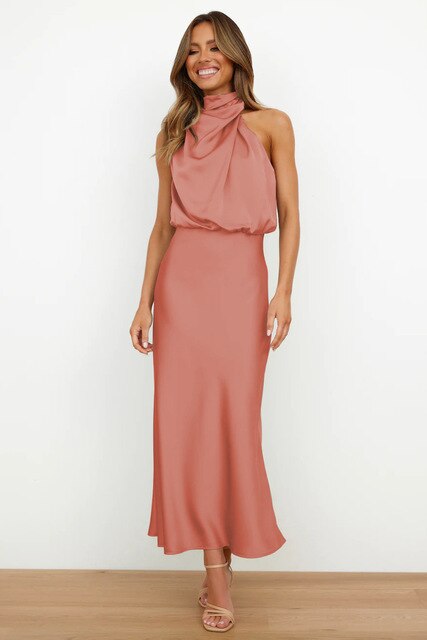 Image of Bente | Dame Halterneck Midi Kjole