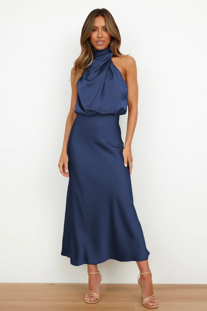 Image of Bente | Dame Halterneck Midi Kjole
