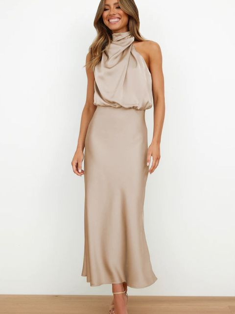 Image of Bente | Dame Halterneck Midi Kjole