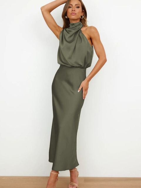 Image of Bente | Dame Halterneck Midi Kjole