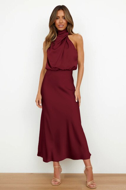 Image of Bente | Dame Halterneck Midi Kjole