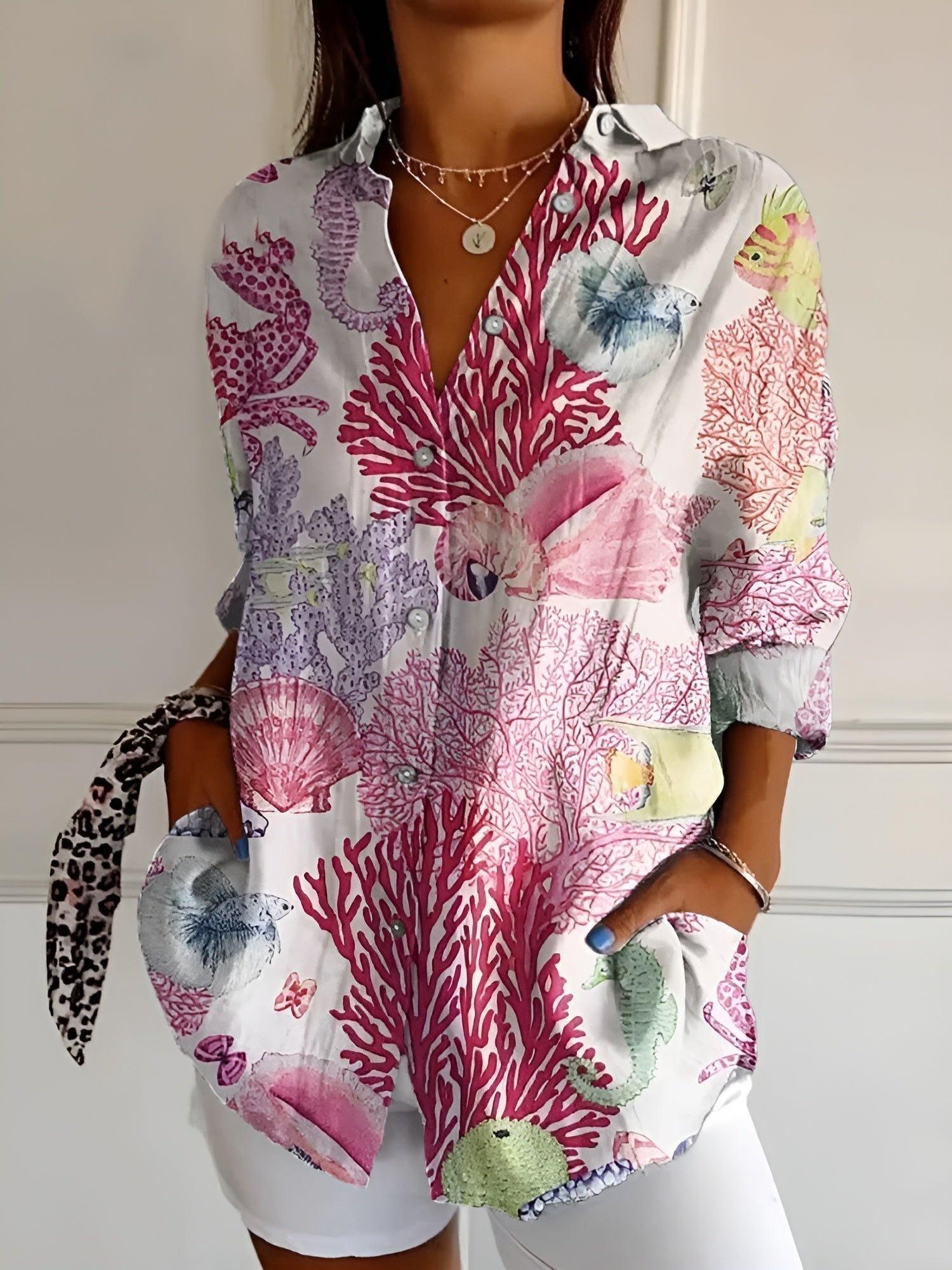 Image of Bente | Dame Printet Bluse med Knapper