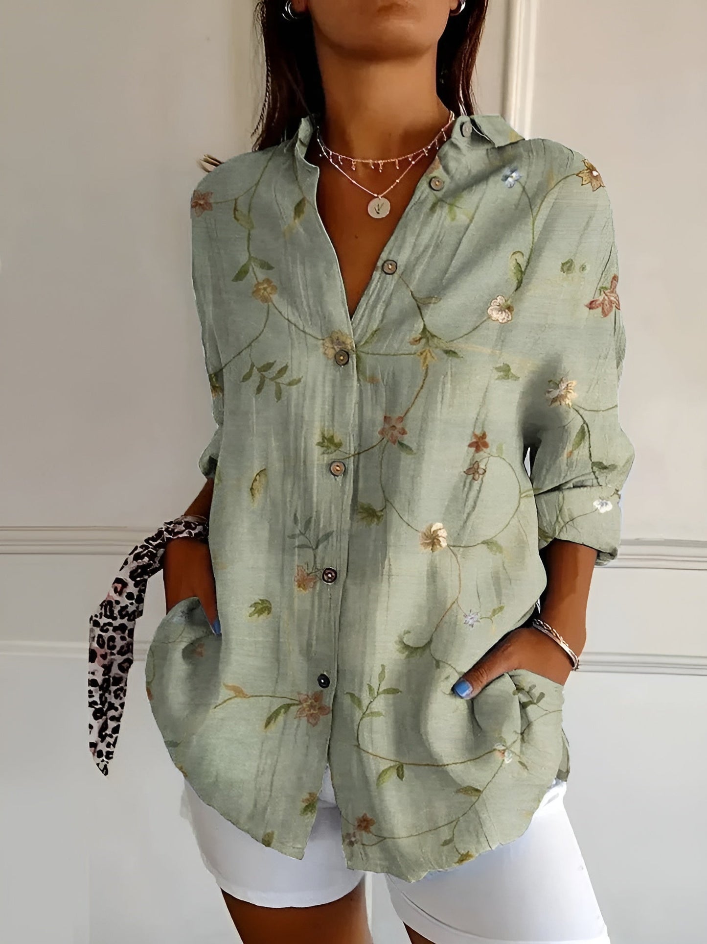 Image of Bente | Dame Printet Bluse med Knapper