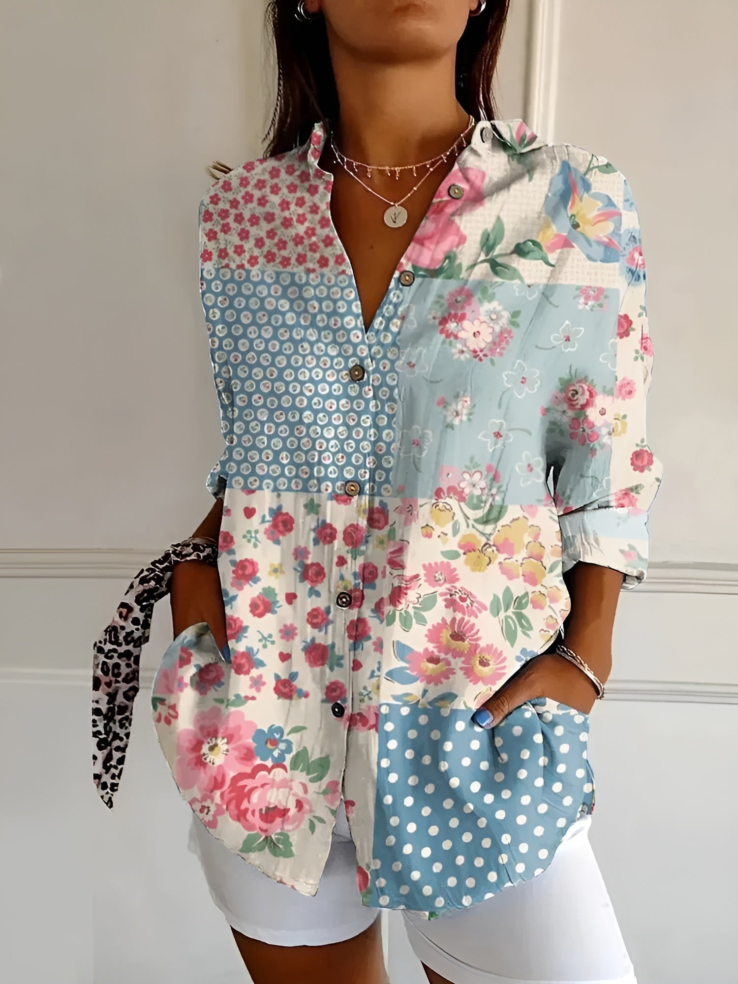 Image of Bente | Dame Printet Bluse med Knapper