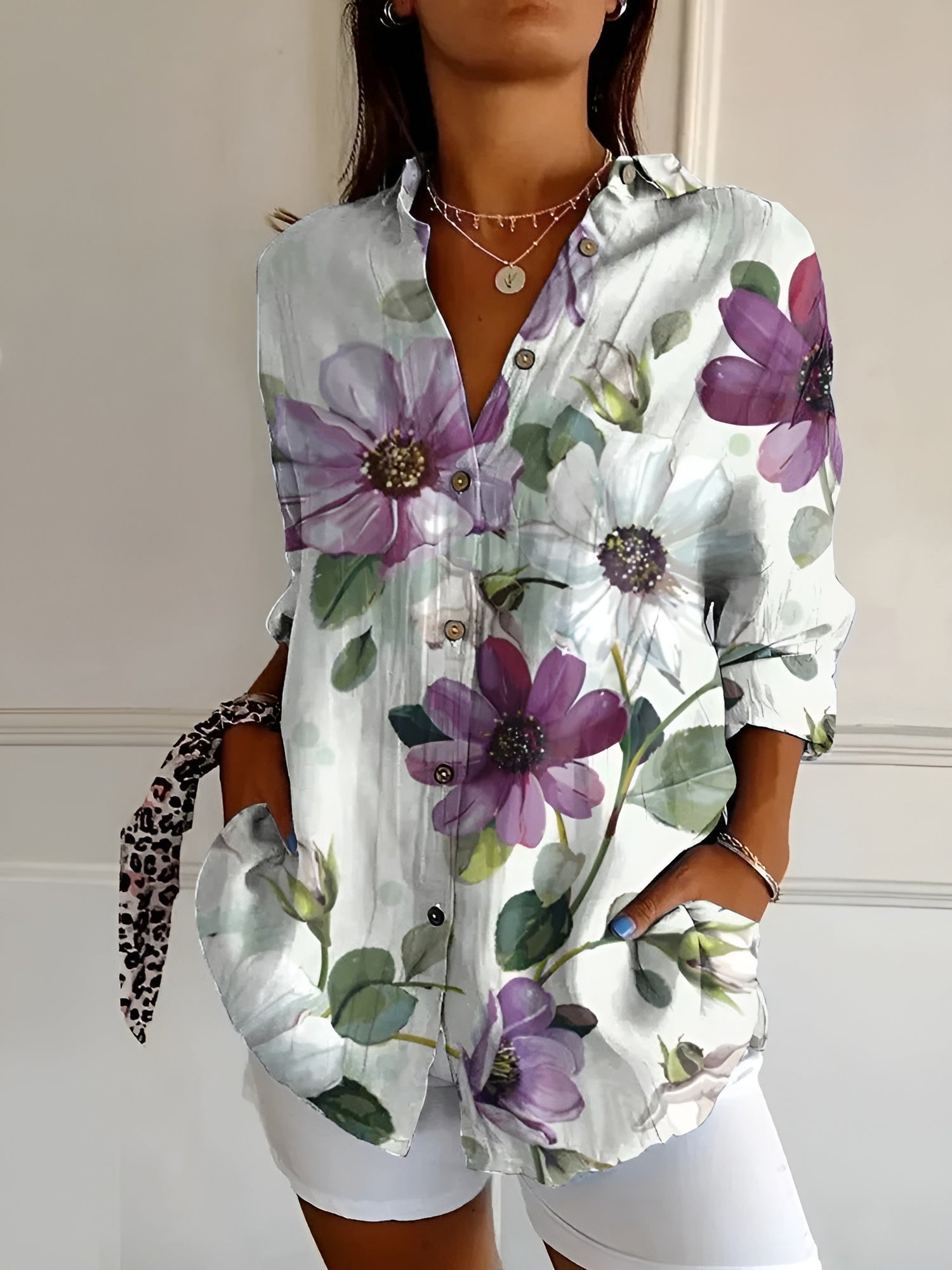 Image of Bente | Dame Printet Bluse med Knapper