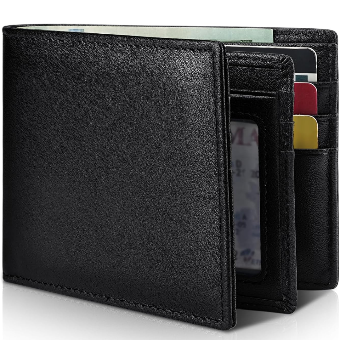 Bifold-tegnebog i ægte læder til mænd med RFID-blokering