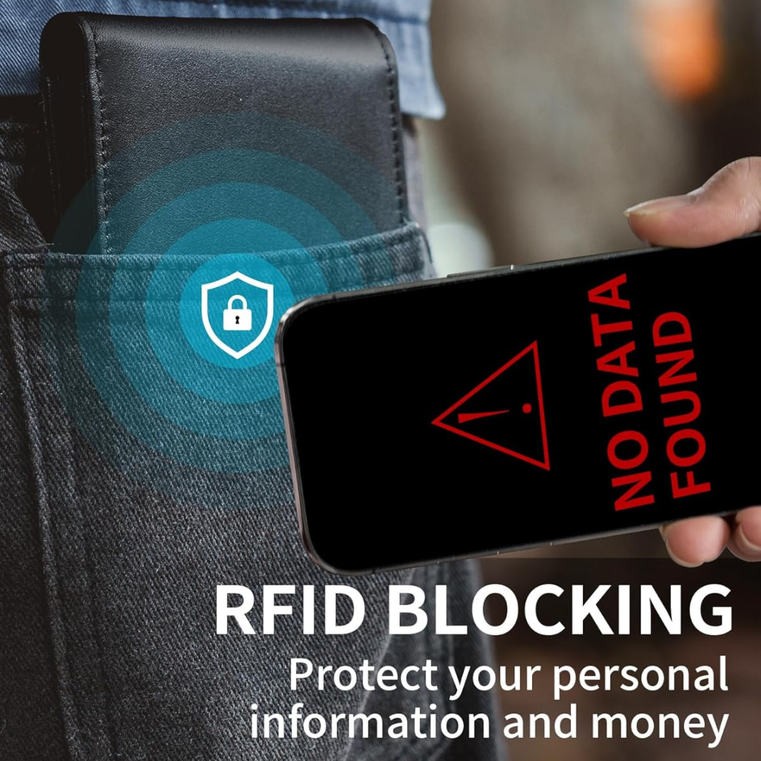 Bifold-tegnebog i ægte læder til mænd med RFID-blokering