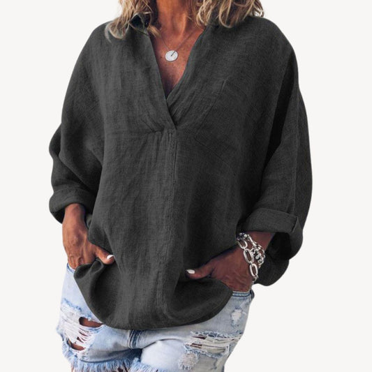 Lyana - v-ausschnitt damen bluse | Haut décontracté en lin - Image 1