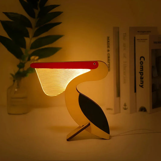 Bordlampe i træ formet som et dyr