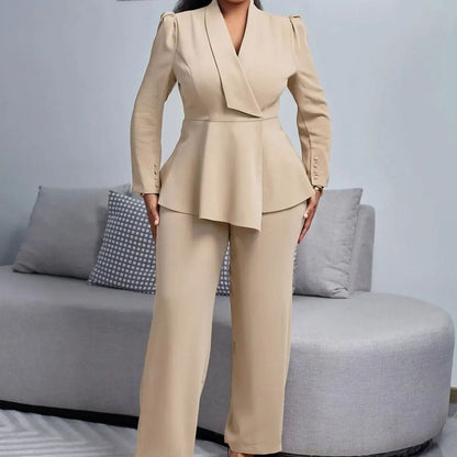 Buksesæt til damer med peplum-blazer og vide ben
