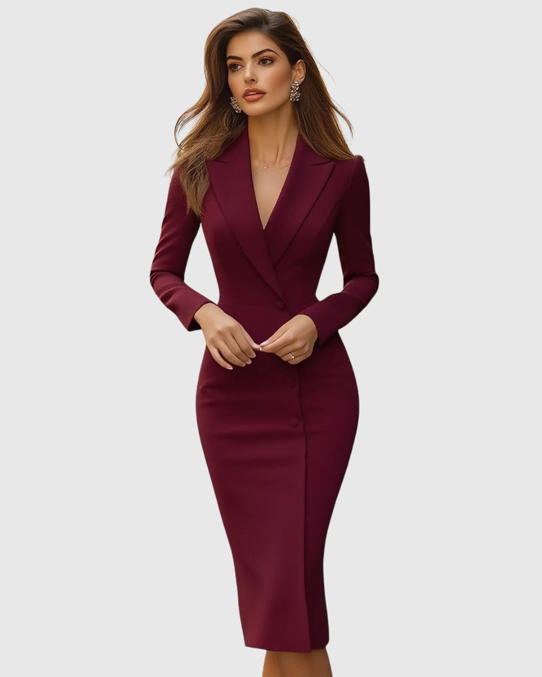 Image of Caroline | Dame V-Hals Bodycon Midi Kjole