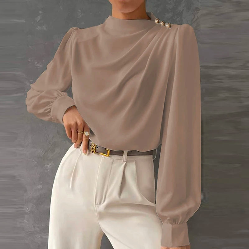 Clara | Langærmet draperet bluse til damer - Image 1