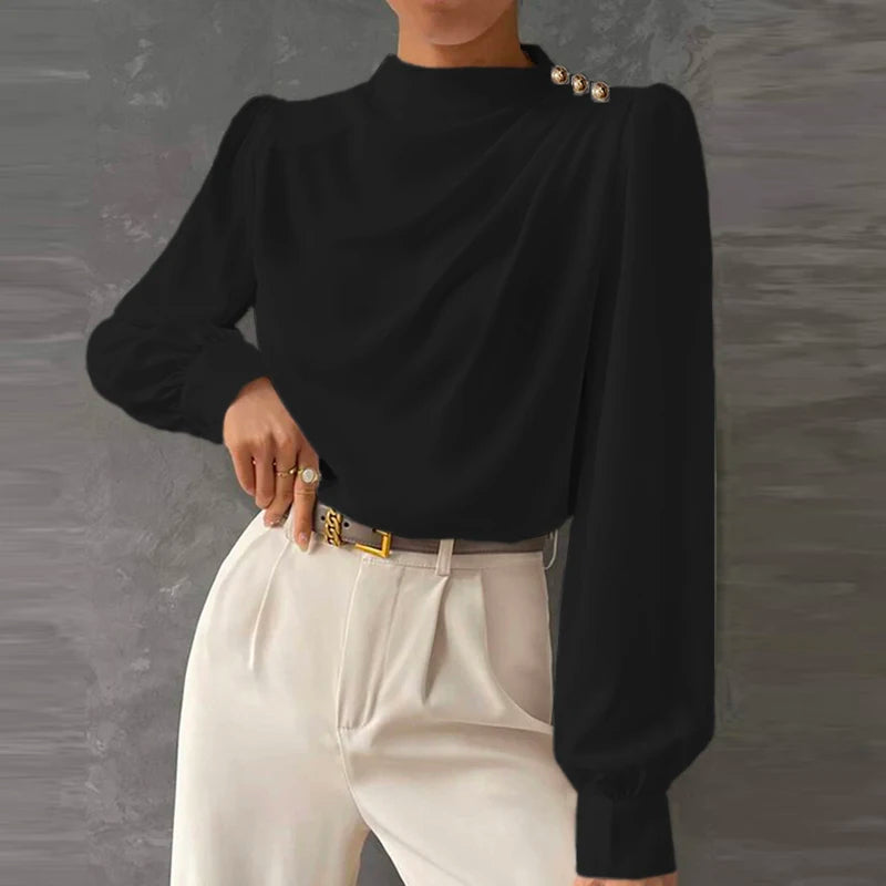 Clara | Langærmet draperet bluse til damer - Image 3