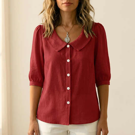 Collara™ – Retro Peter Pan Krave Knap Bluse