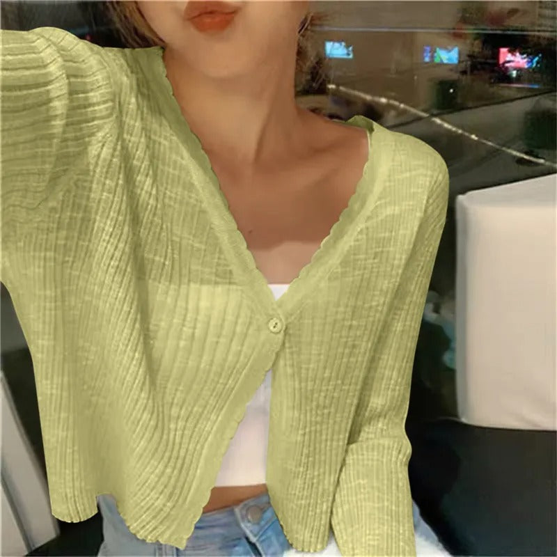 Cropped sommercardigan med knapper til damer