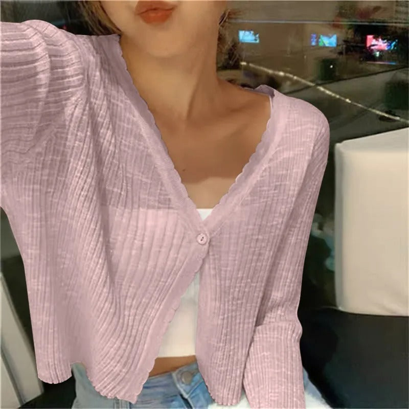 Cropped sommercardigan med knapper til damer