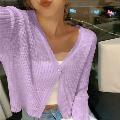 Cropped sommercardigan med knapper til damer