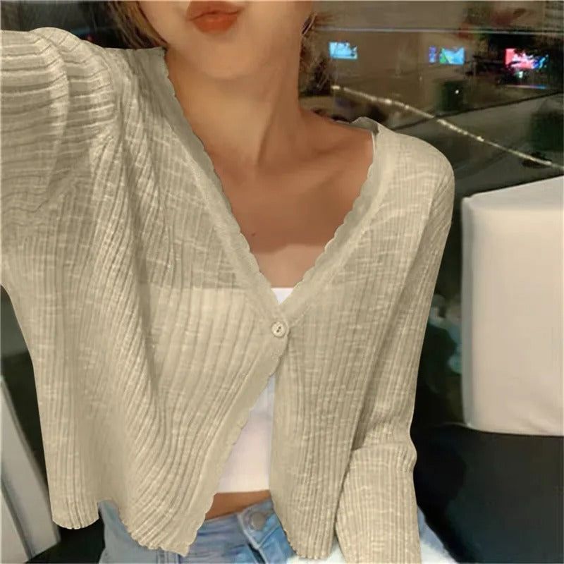 Cropped sommercardigan med knapper til damer