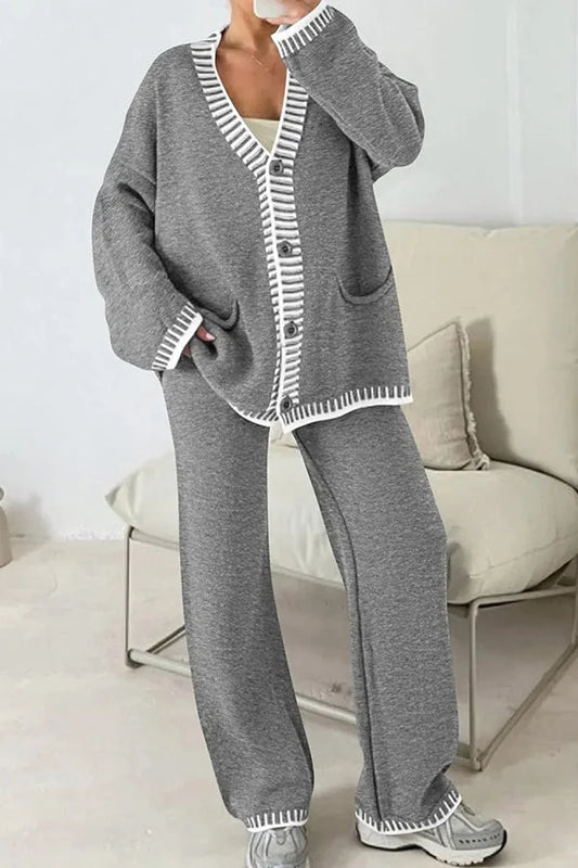 Gabriella | Ensemble Pantalon et Cardigan Col V Femme - Image 2