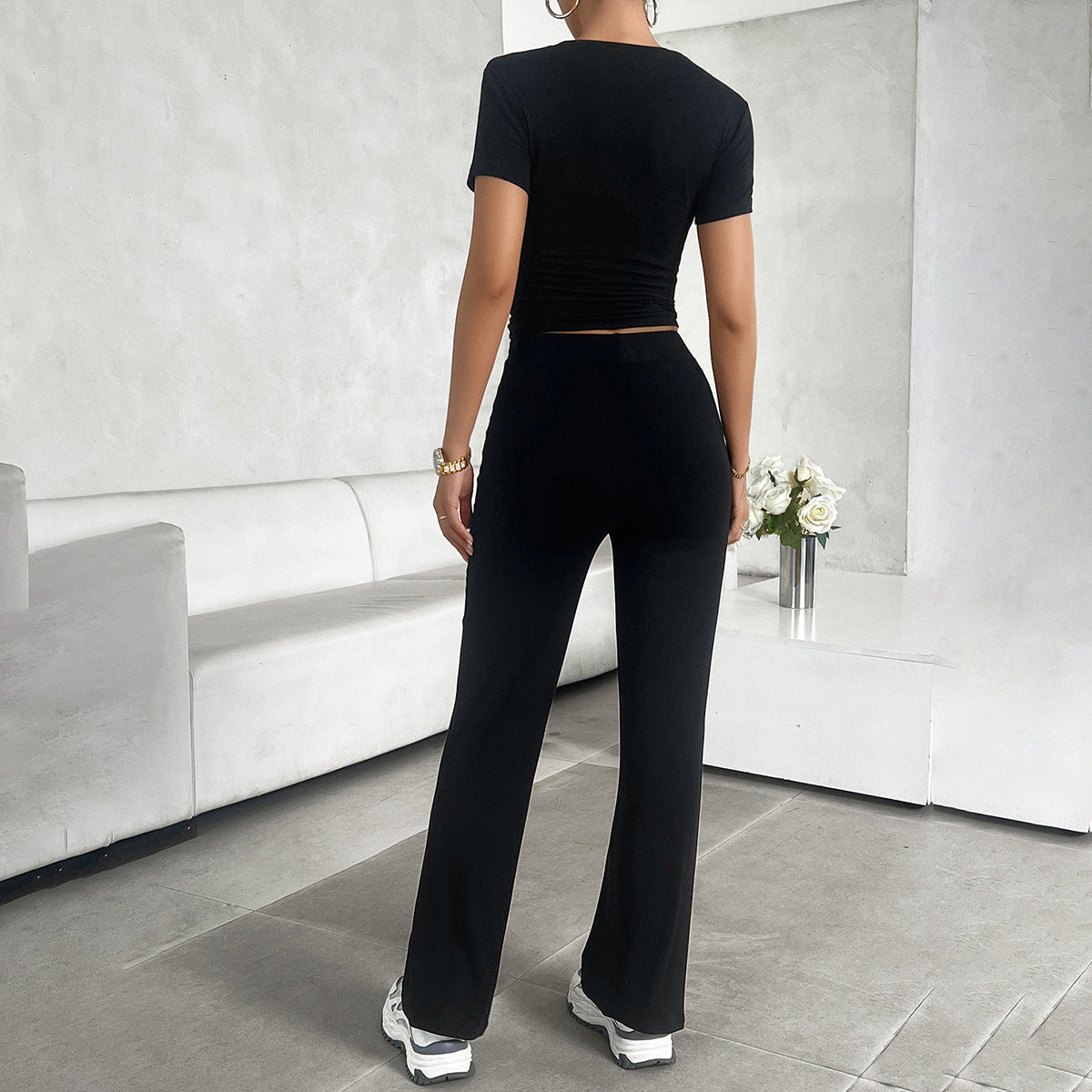 Image of Dagny | Dame Cropped Bukser med Brede Ben Sæt