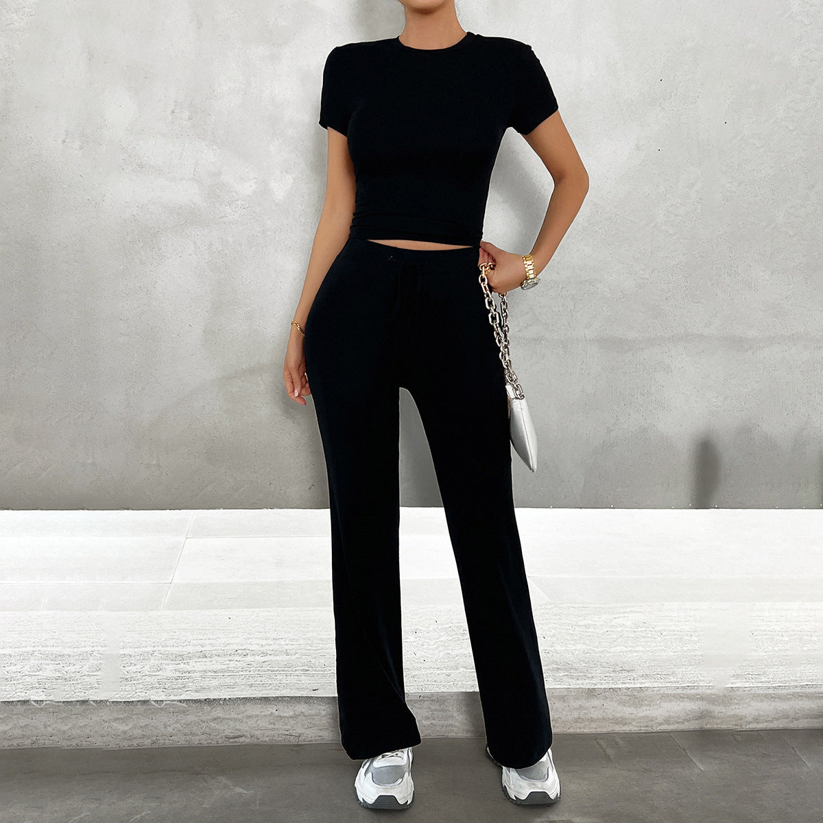 Image of Dagny | Dame Cropped Bukser med Brede Ben Sæt