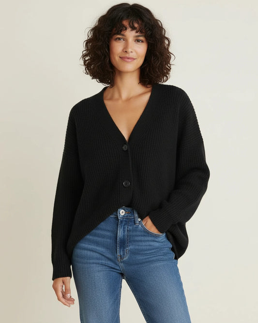 Dam Ribbstickad V-ringad Kofta