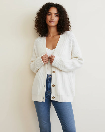 Dam Ribbstickad V-ringad Kofta