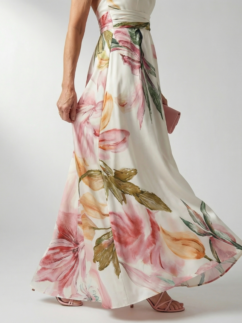 Dame A-line maxikjole med halterneck
