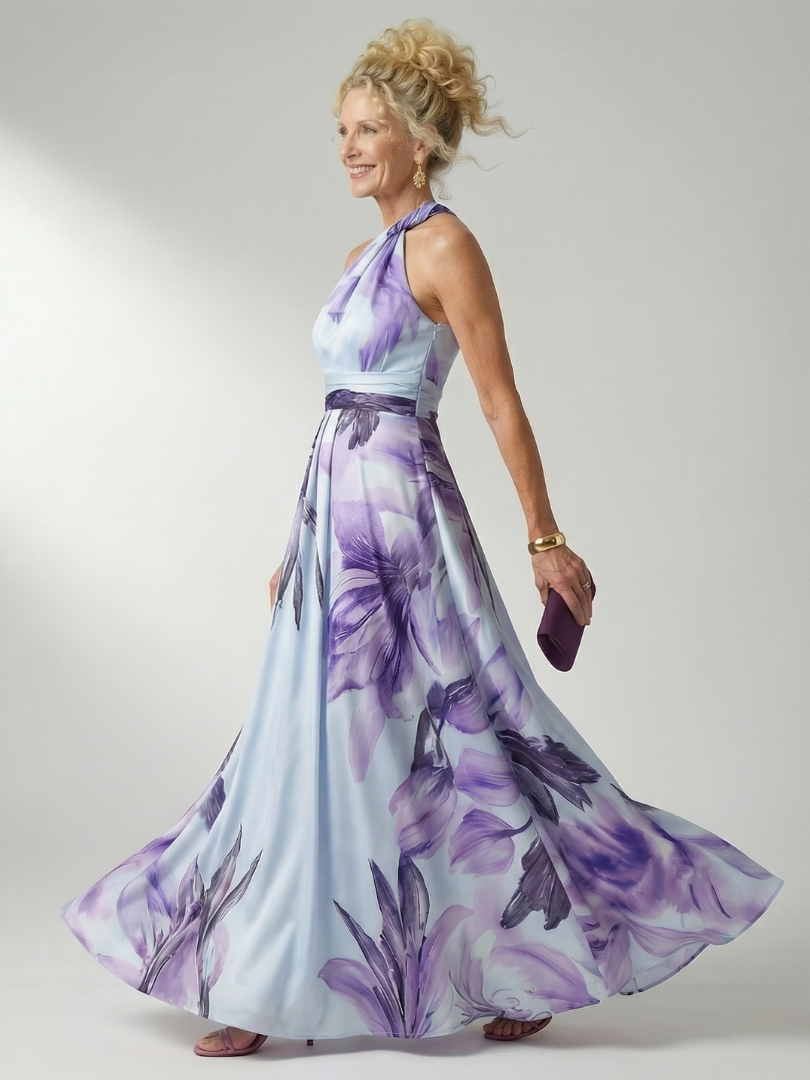 Dame A-line maxikjole med halterneck