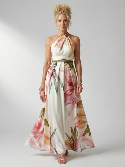 Dame A-line maxikjole med halterneck
