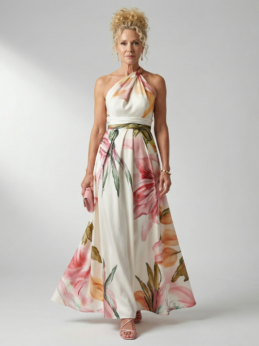 Dame A-line maxikjole med halterneck