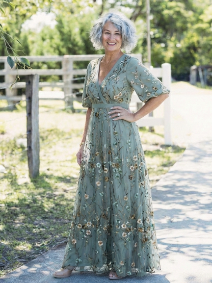 Dame broderet omslags maxikjole