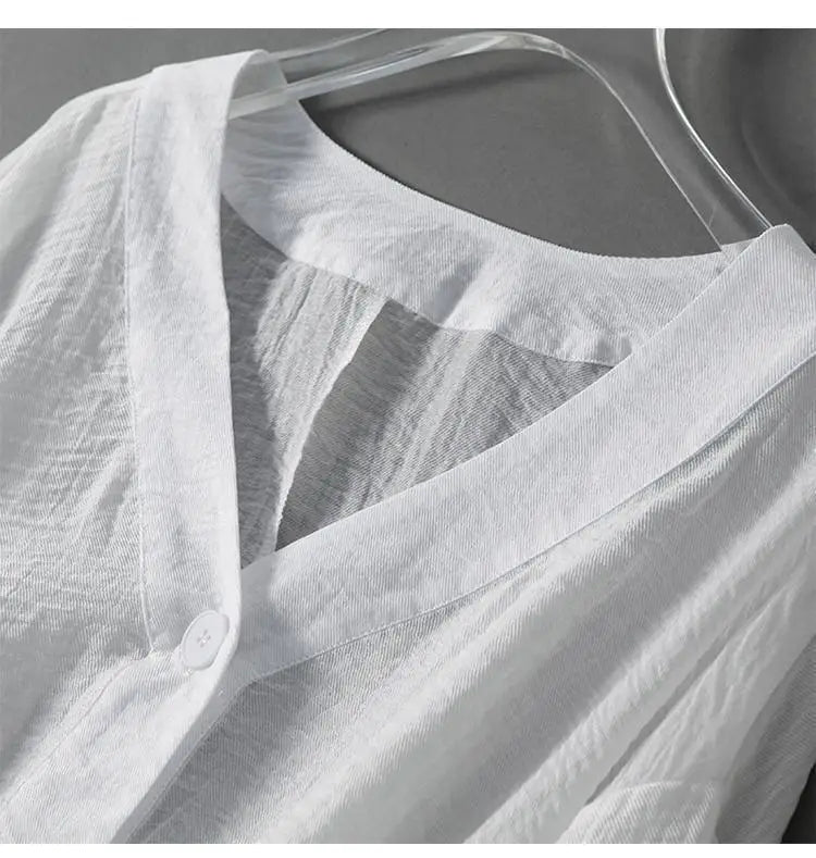 Dame cropped bluse i hør