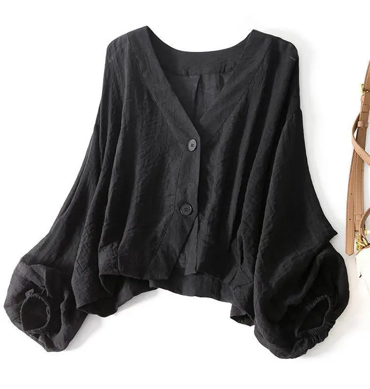 Dame cropped bluse i hør